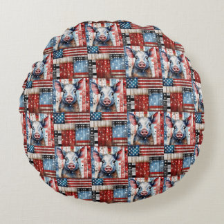 American Pig Farm Folk Art Rundes Kissen