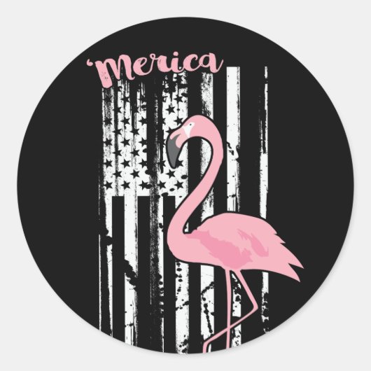 American Pink Flamingo USA White Flag Runder Aufkleber (Vorderseite)