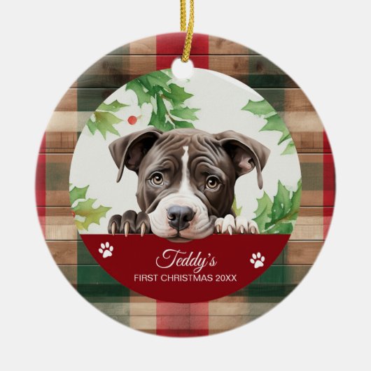 American Pit Bull Personalisiert Weihnachten Keramik Ornament (Vorne)