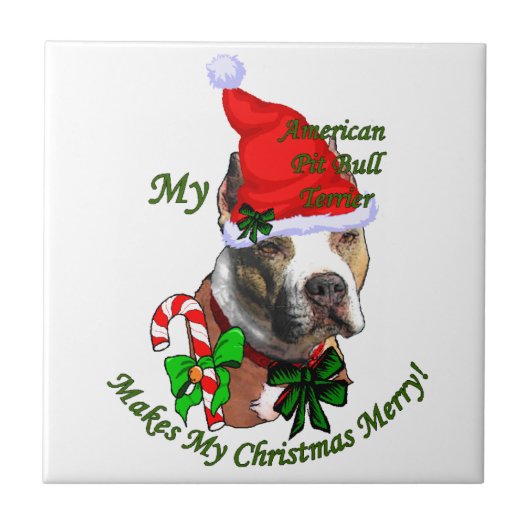 American Pit Bull Terrier Christmas Fliese (Vorderseite)
