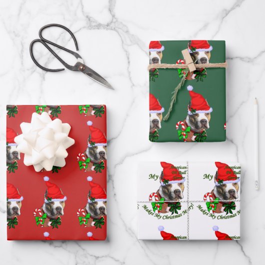 American Pit Bull Terrier Christmas Geschenkpapier Set (Vorderseite)