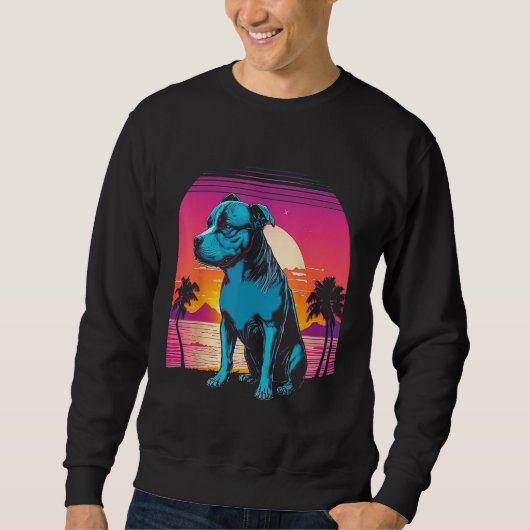 American Pit Bull Terrier Retro 80s Style Sunset Sweatshirt (Vorderseite)