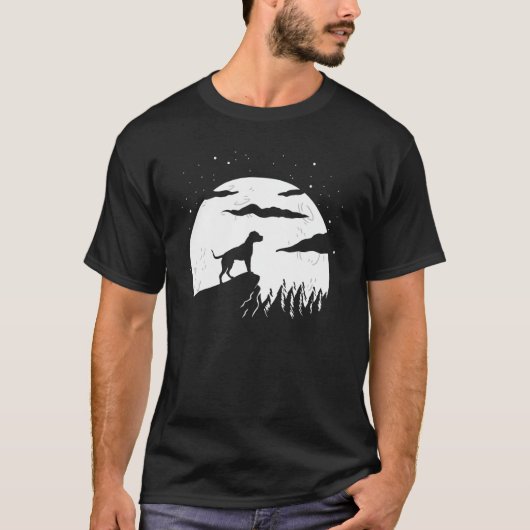American Pitbull and Moon Halloween T-Shirt (Vorderseite)