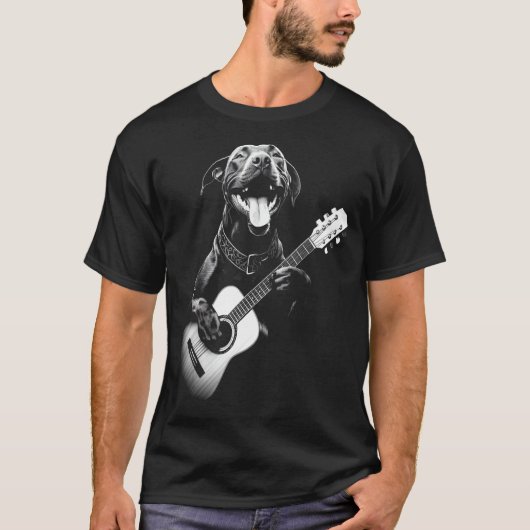 American Pitbull Playing Guitar - Funny Guitar Dog T-Shirt (Vorderseite)