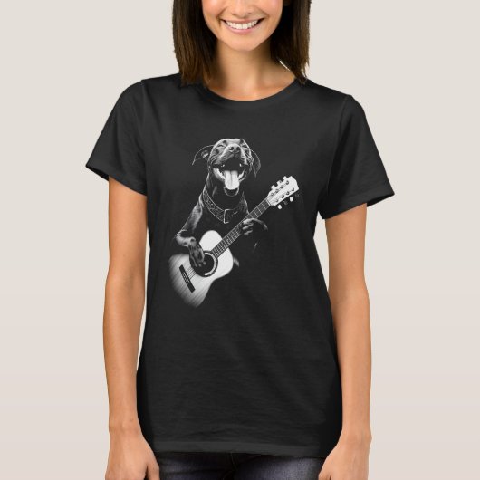 American Pitbull Playing Guitar - Funny Guitar Dog T-Shirt (Vorderseite)