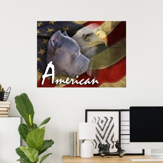 American Pitbull Terrier Dog, Flag, Adler Poster (Heimbüro)