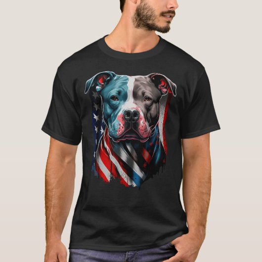 American Pitbull Terrier USA Flag Patriotic Dog T-Shirt (Vorderseite)
