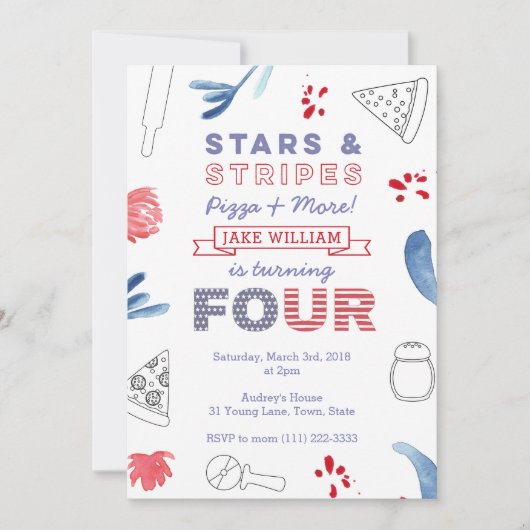 American Pizza Party für Jungen oder Mädchen 4. Ge Einladung (Vorderseite)