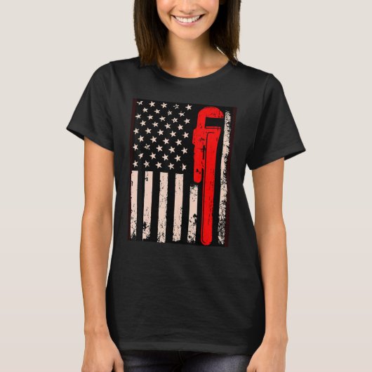American Plumber Flag Patriotic Plumbing Wrench Pi T-Shirt (Vorderseite)