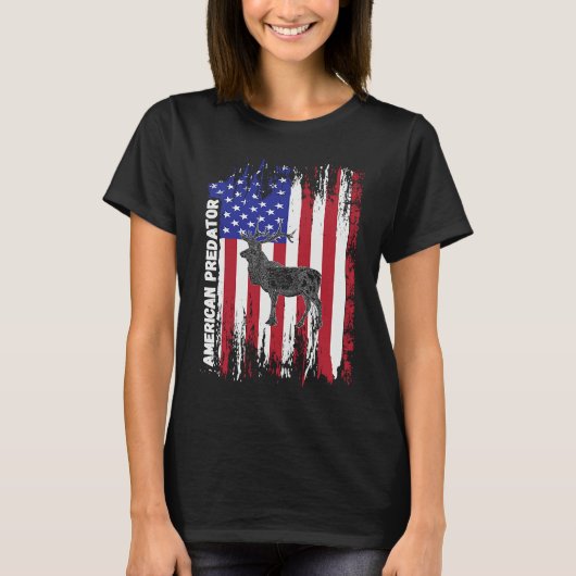 American Predator Patriotic American Flag ELK Hunt T-Shirt (Vorderseite)