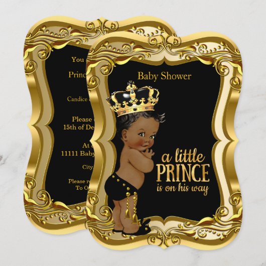 American Prince Baby Dusche Black Gold Einladung (Vorne/Hinten)