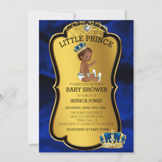 American Prince Gold Blue Baby Dusche Einladung (Vorderseite)