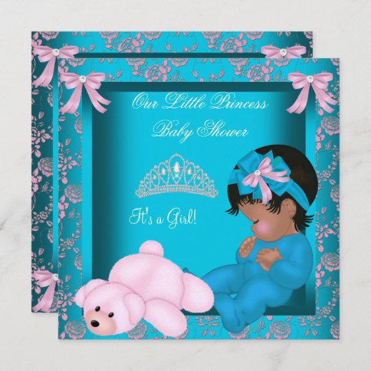 American Princess Baby Dusche Aquamarin Pink Einladung (Vorne/Hinten)