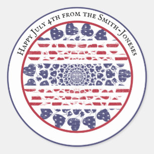 American Psychedelic Patriotic Hearts Gefärbte Kra Runder Aufkleber