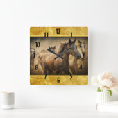 American Quarter Horse mit Goldfolie Quadratische Wanduhr (Zuhause)