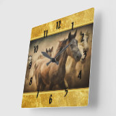 American Quarter Horse mit Goldfolie Quadratische Wanduhr (Winkel)