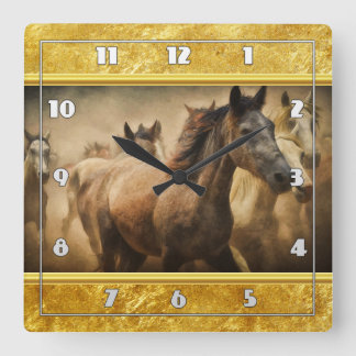 American Quarter Horse mit Goldfolie Quadratische Wanduhr