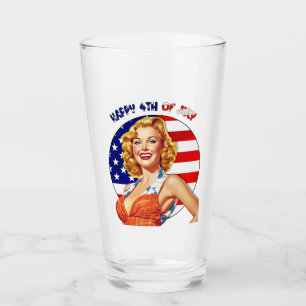 American Retro Button-up Girl Art Glas