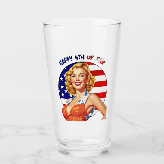 American Retro Button-up Girl Art Glas (Vorderseite)