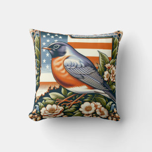 American Robin and Mountain-Laurel Blume Staat Kissen