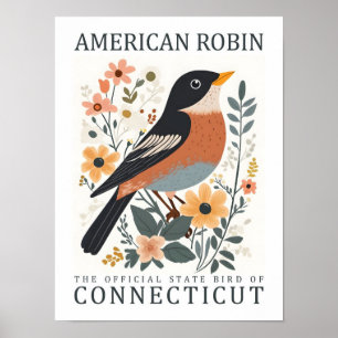 American Robin Bird of Connecticut USA Travel Poster