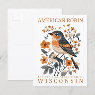 American Robin Bird of Wisconsin Travel Postkarte