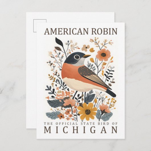 American Robin Bird von Michigan USA Travel Postkarte (Vorne/Hinten)