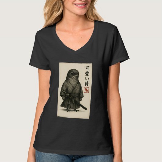 American Robin Samurai Ink Art Sumi-e Style Novelt T-Shirt (Vorderseite)