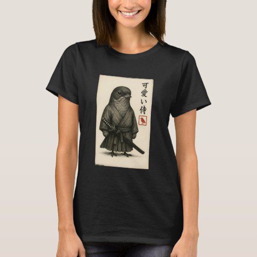 American Robin Samurai Ink Art Sumi-e Style Novelt T-Shirt (Vorderseite)