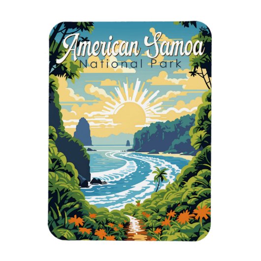 American Samoa Nationalpark Illustration Retro Magnet (Vertikal)