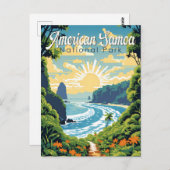 American Samoa Nationalpark Illustration Retro Postkarte (Vorne/Hinten)