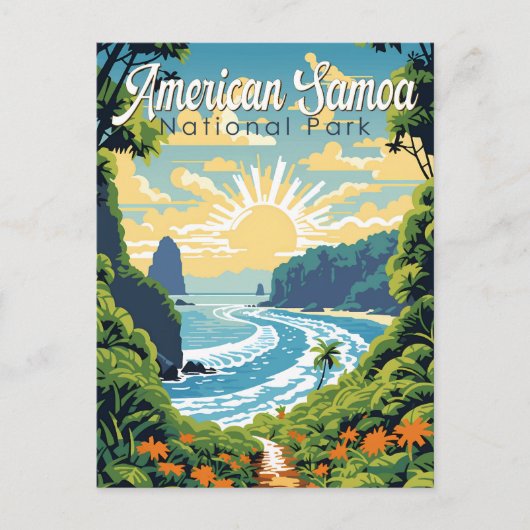 American Samoa Nationalpark Illustration Retro Postkarte (Vorderseite)