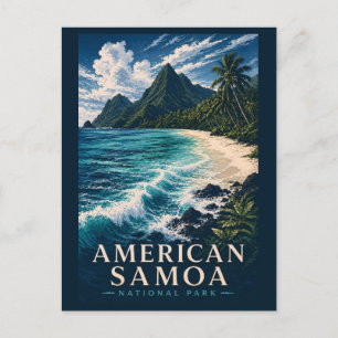 American Samoa Nationalpark Moderner Holzschnitt Postkarte
