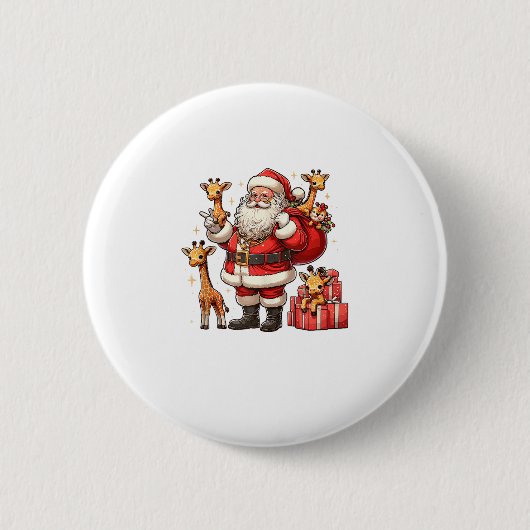 American Santa Claus Holding Giraffe Präsent Xmas Button (Vorderseite)