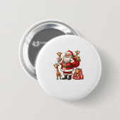 American Santa Claus Holding Giraffe Präsent Xmas Button (Vorne & Hinten)