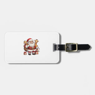American Santa Claus Holding Giraffe Präsent Xmas Gepäckanhänger