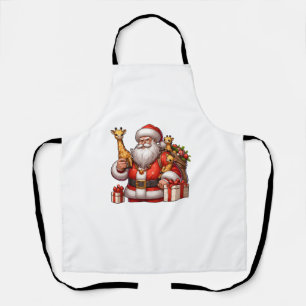 American Santa Claus Holding Giraffe Präsent Xmas Schürze