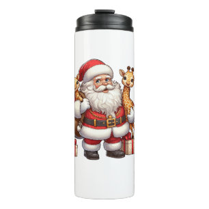 American Santa Claus Holding Giraffe Präsent Xmas Thermosbecher