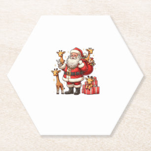 American Santa Claus Holding Giraffe Präsent Xmas Untersetzer
