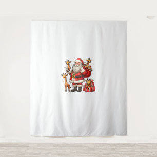 American Santa Claus Holding Giraffe Präsent Xmas Wandteppich