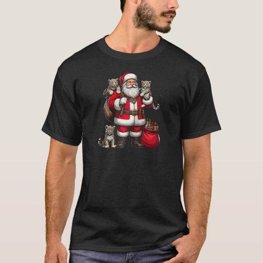 American Santa Claus Holding Leopard Präsent Xmas T-Shirt (Vorderseite)