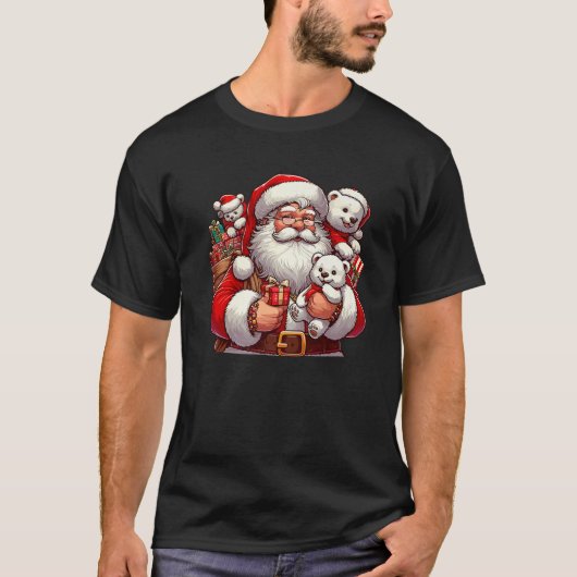 American Santa Claus Holding Polar Bär anwesend Xm T-Shirt (Vorderseite)