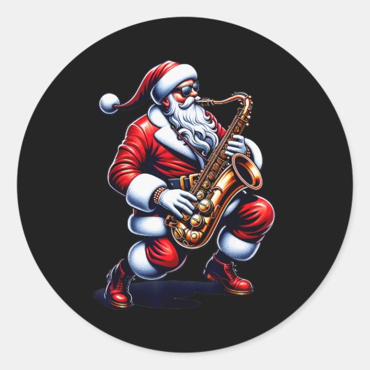 American Santa Playing Saxophone Xmas Jazz Christm Runder Aufkleber (Vorderseite)