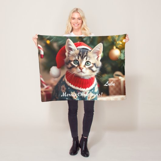 American Shorthair Cat Christmas Personalisiert Fleecedecke (Beispiel)