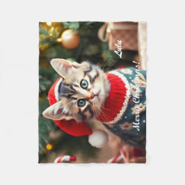 American Shorthair Cat Christmas Personalisiert Fleecedecke