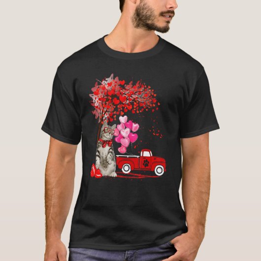 American Shorthair Cat Lover Funny Heart Tree Vale T-Shirt (Vorderseite)