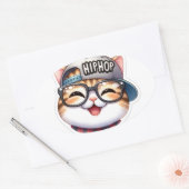 American Shorthair Katze mit Hüftmütze und Gl Ovaler Aufkleber (Umschlag)