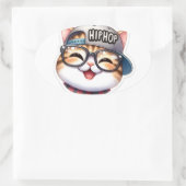 American Shorthair Katze mit Hüftmütze und Gl Ovaler Aufkleber (Tasche)