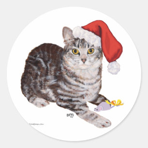 American Shorthair Tabby Cat - Weihnachten Runder Aufkleber