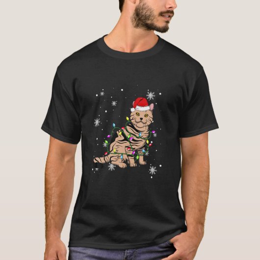 American Shorthorthfield Cat Christmas Lights Weih T-Shirt (Vorderseite)